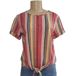 Kim & Cami Striped Tie-Front Short Sleeve Top – Small